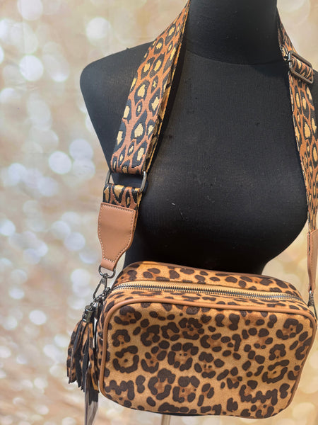 Faux Suede Leopard Bag with leopard Strap