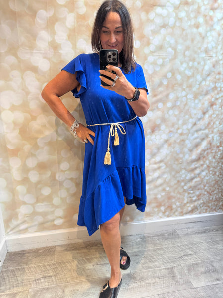 Crinkle fabric dress frill hem
