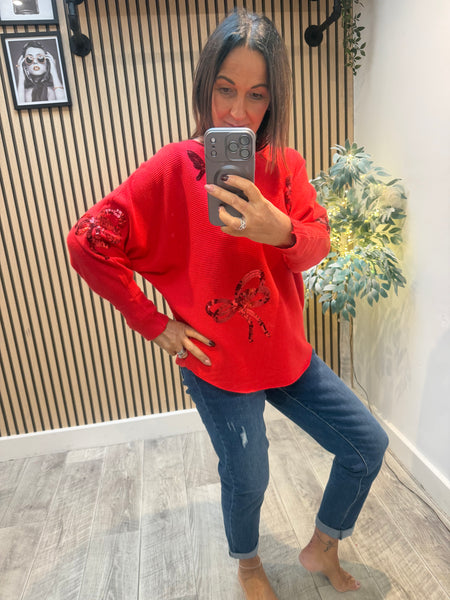 Studio  Ribbed Sequin Bow Jumper