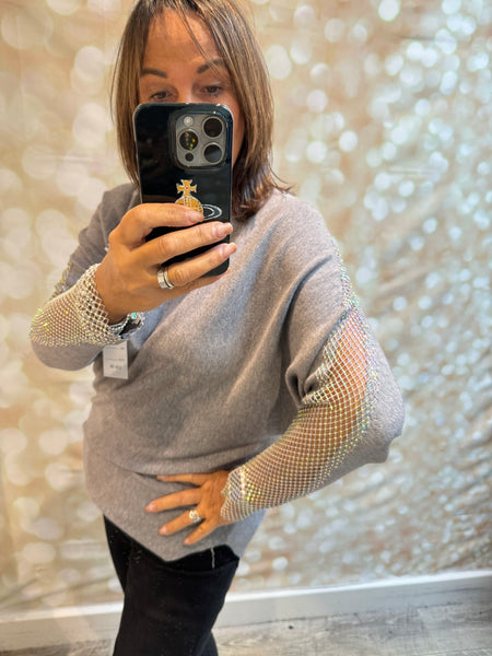 Soft Touch Jumper with Fishnet sleeves