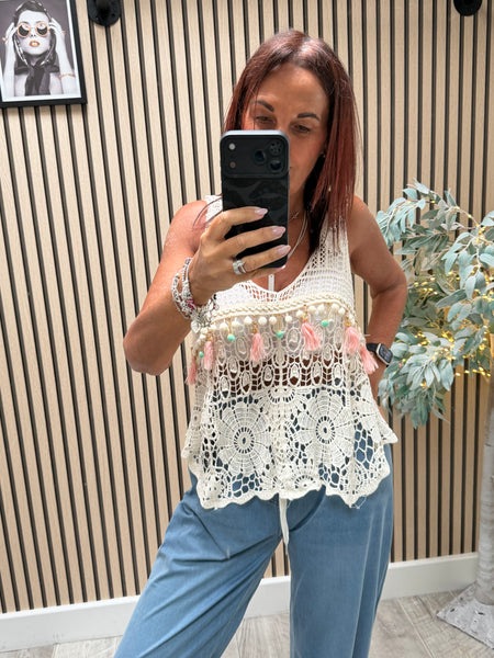 Crochet Swing Vest with tassels/ embellishments