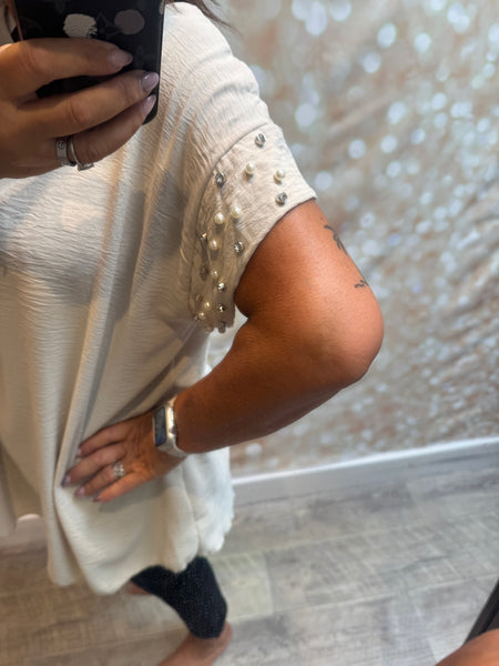 Crinkle Top with embellished trim