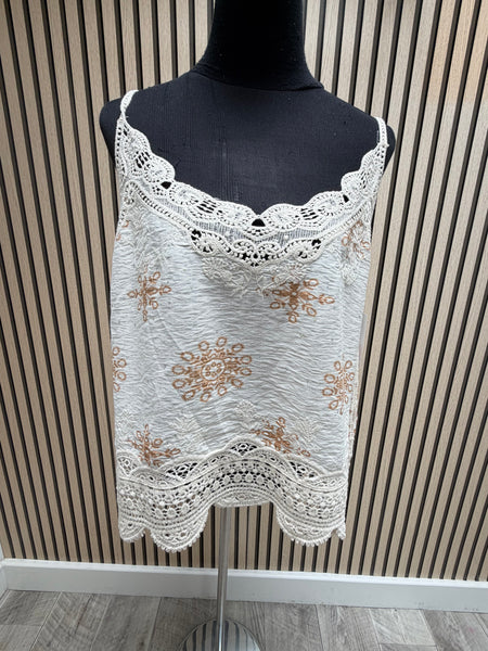 Silky Cami Top with crochet trim