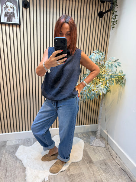 Studio Linen Boat Neck Top