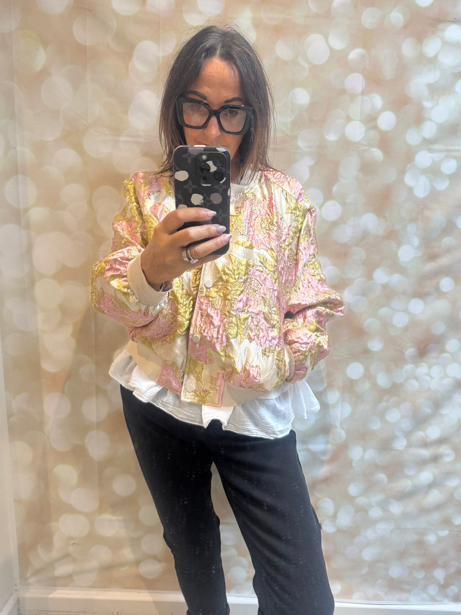 Silky Embossed Pink Bomber Jacket