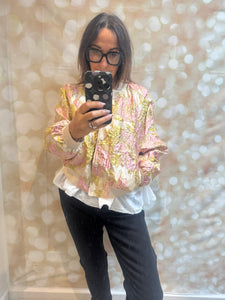 Silky Embossed Pink Bomber Jacket