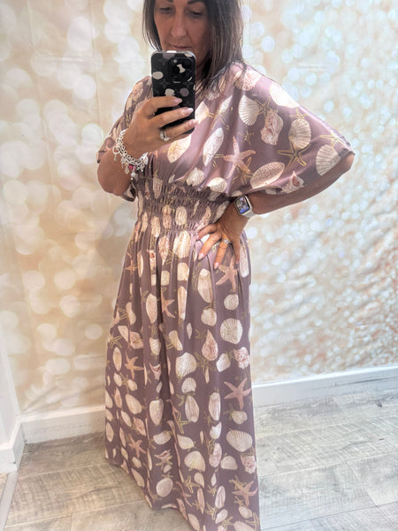 Silky Stretchy Sea Shell Maxi Dress