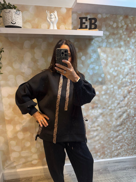 Studio Hooded Sweatshirt with leopard ties