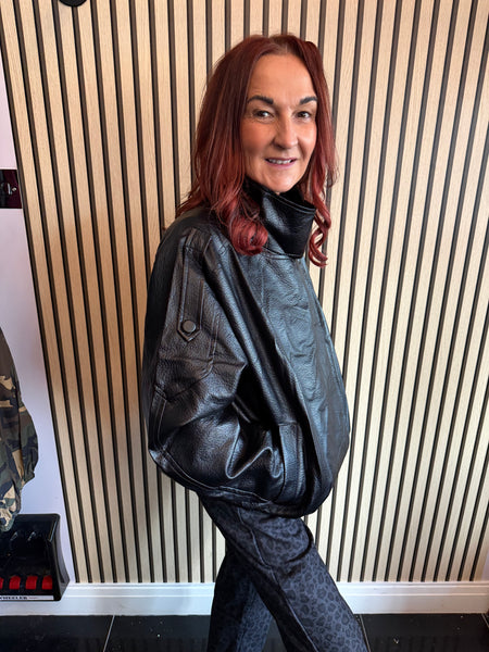 Pleather Funnel neck Bomber Jacket
