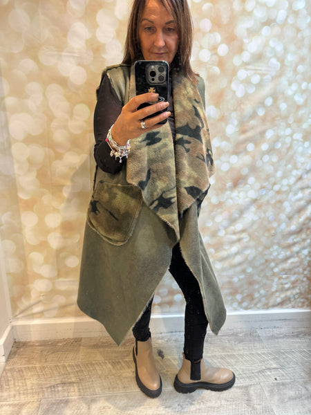 Studio Camo / Faux Suede waterfall Gilet