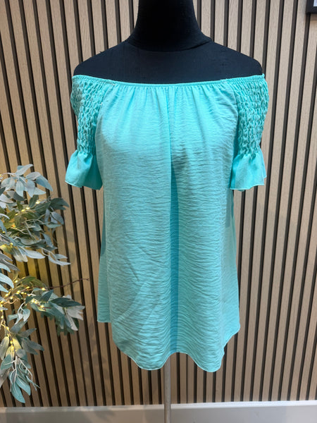 Bardot Shirred Shoulder Top