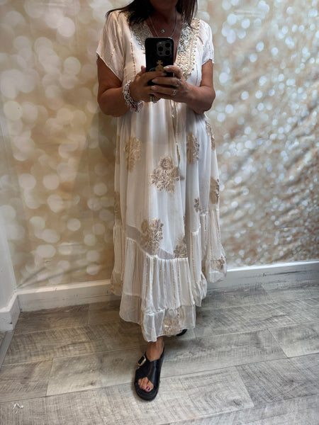 Embellished Maxi Dress with Chiffon Overlay