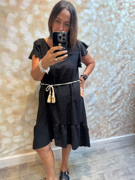 Crinkle fabric dress frill hem