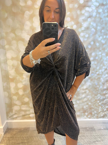 Glitter Twist Front Sparkle Dress