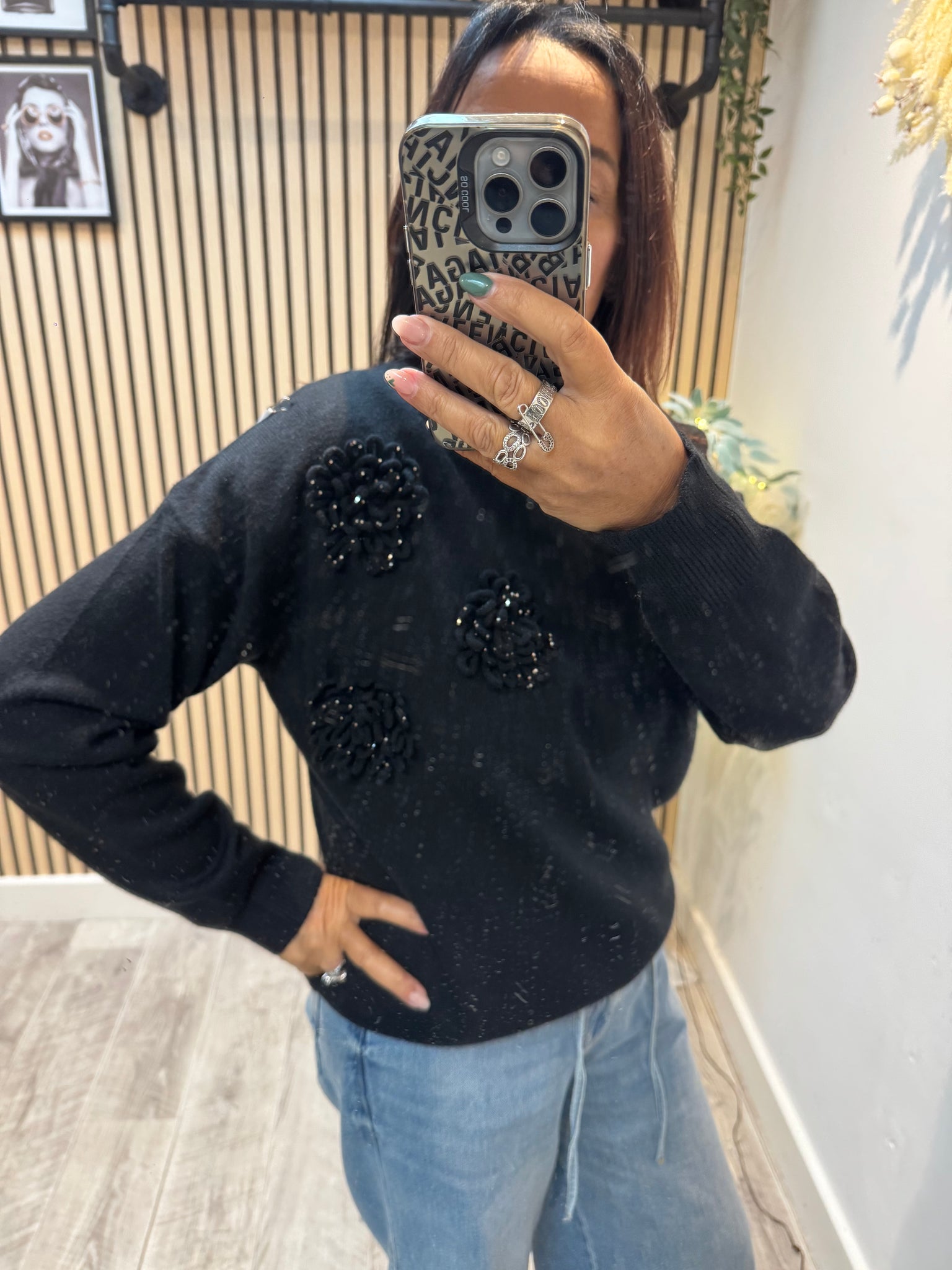 Soft knit 3d Flower Sequin jumper
