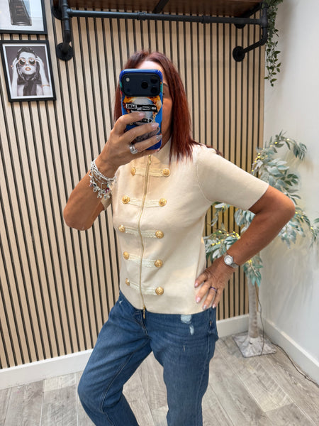 Fine knit short sleeve Military Top