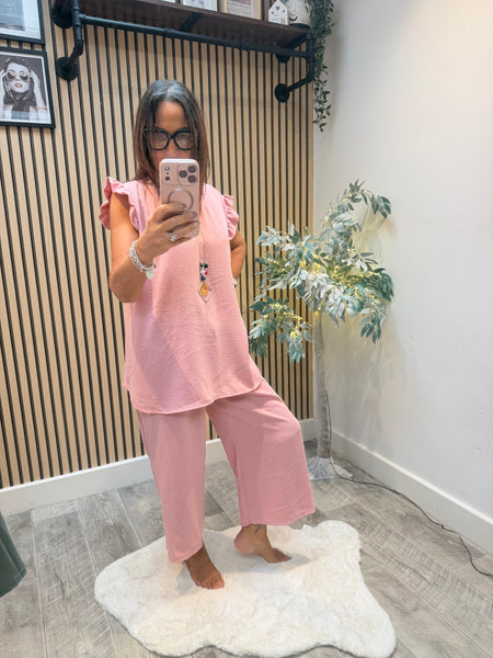 Crinkle 2 Piece 3/4 Trouser /Top Set