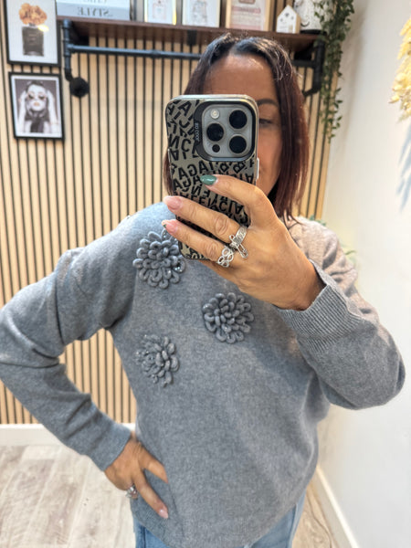 Soft knit 3d Flower Sequin jumper