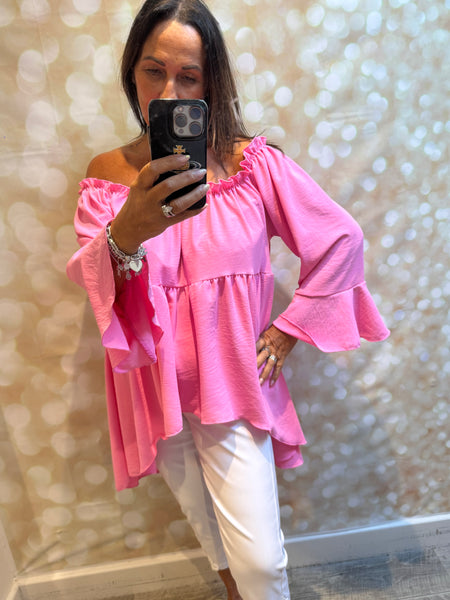 Bardot Hi Lo Top in crinkle fabric