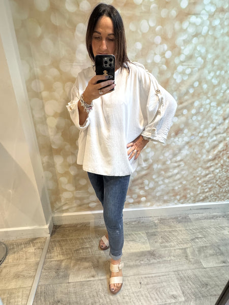 Crinkle Top with Gold buttons