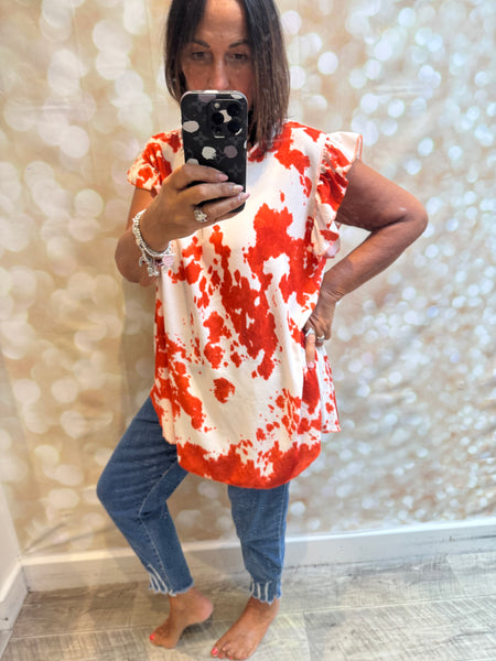 Crinkle Top in Cow Print