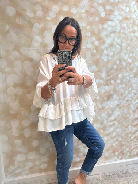 Crinkle  Double Frill Hem Top