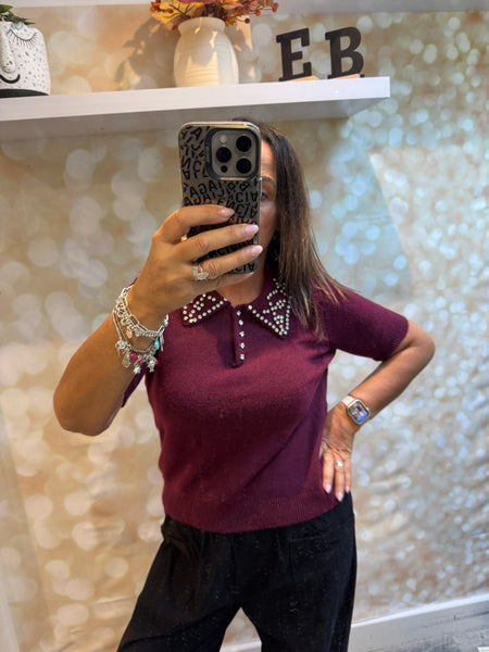Diamante Collar Soft Knit Jumper