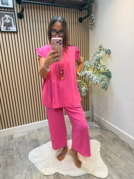 Crinkle 2 Piece 3/4 Trouser /Top Set