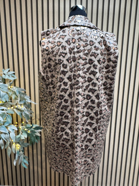 Studio sequin/ leopard longline waistcoat
