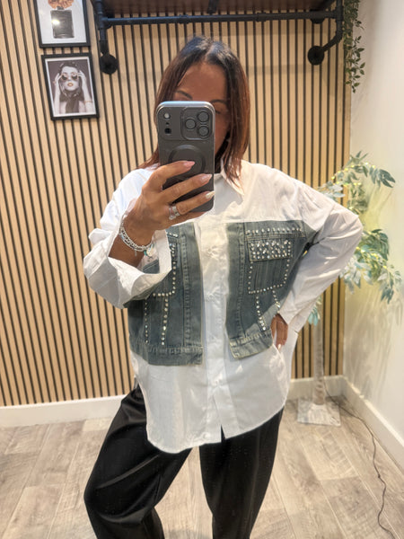 Oversized shirt with Denim Patches/  Embellishments