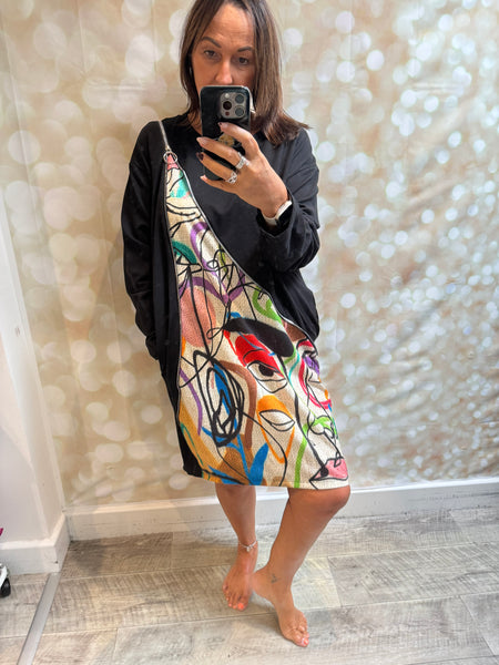 Sweatdress with popart silky panel