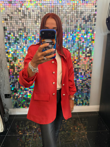 Military Rouched Sleeve Blazer