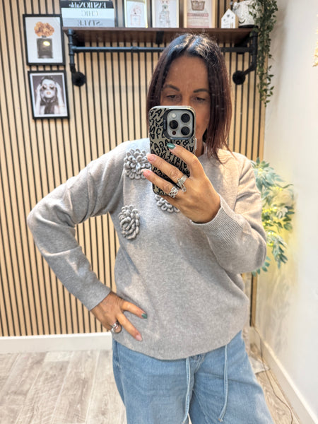 Soft knit 3d Flower Sequin jumper