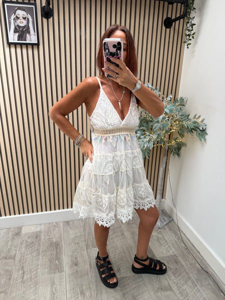 Boho Sheer Lacy Mini Dress