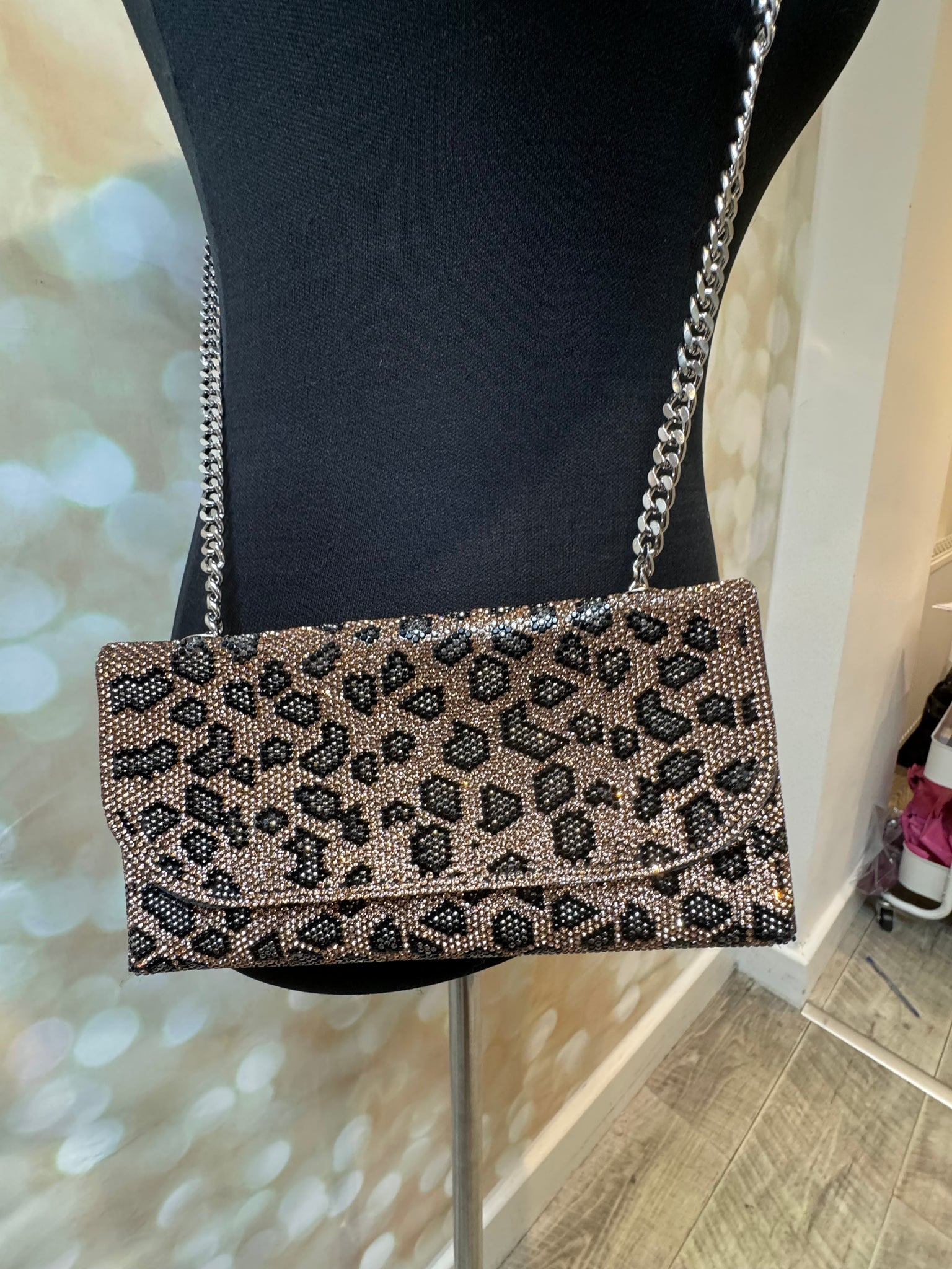 Studio Leopard Diamante Clutch Bags