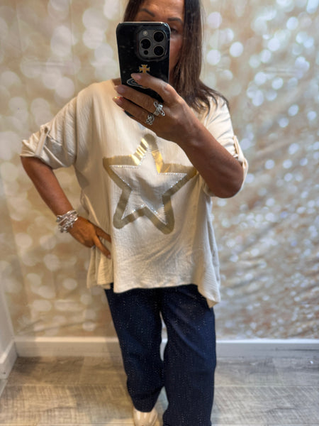 Foil Star Top in crinkle fabric