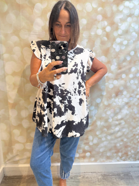 Crinkle Top in Cow Print