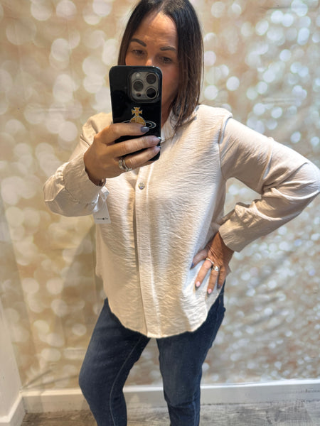 Crinkle Blouse with Diamanté buttons