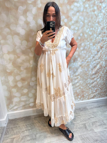 Embellished Maxi Dress with Chiffon Overlay