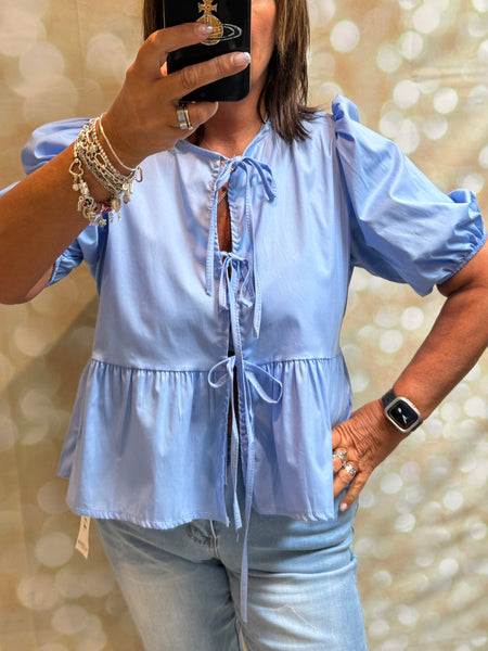 Peplum Tie Front Top