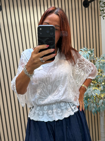 Embroidered top with angel sleeves
