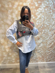Studio pinstripe / badged denim shirt