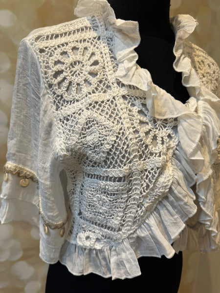Cropped Crochet Tie Front Cardigan