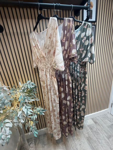 Silky Stretchy Sea Shell Maxi Dress