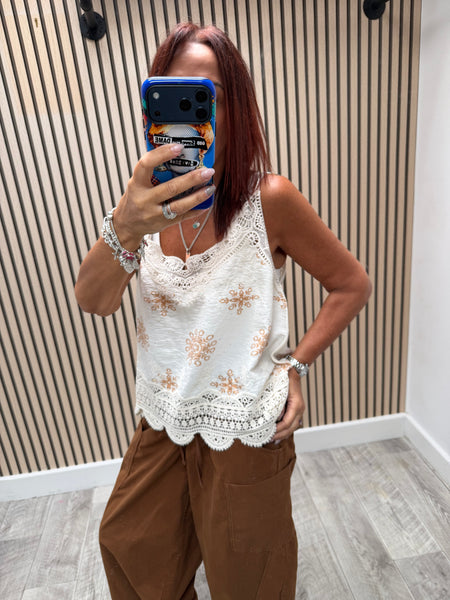 Silky Cami Top with crochet trim