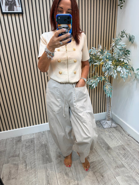 Canvas balloon leg trousers