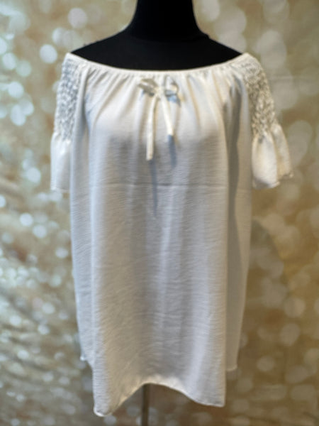 Bardot Shirred Shoulder Top