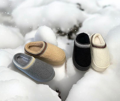 Boucle Wedged  Mule Slippers