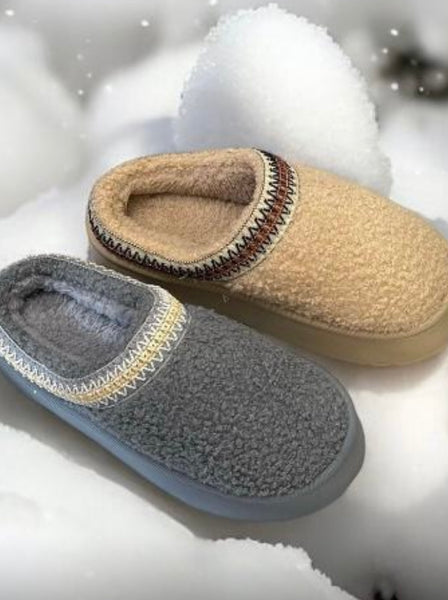 Boucle Wedged  Mule Slippers