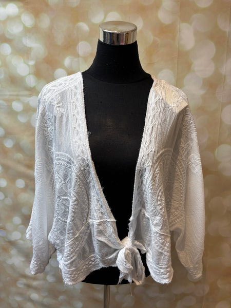 Embroidered Tie Front Top